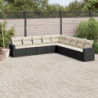 9-tlg. Garten-Sofagarnitur mit Kissen Schwarz Poly Rattan