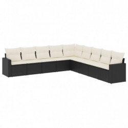 9-tlg. Garten-Sofagarnitur mit Kissen Schwarz Poly Rattan