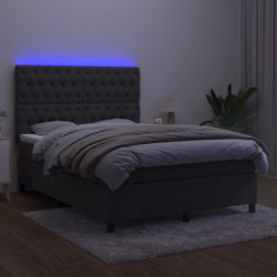 Boxspringbett mit Matratze & LED Dunkelgrau 140x190 cm Samt