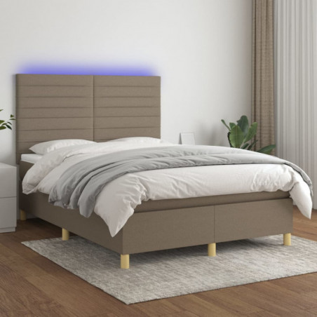 Boxspringbett mit Matratze & LED Taupe 140x190 cm Stoff