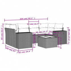 7-tlg. Garten-Sofagarnitur mit Kissen Grau Poly Rattan