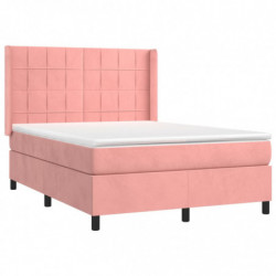 Boxspringbett mit Matratze & LED Rosa 140x190 cm Samt