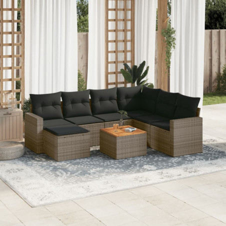 8-tlg. Garten-Sofagarnitur mit Kissen Grau Poly Rattan