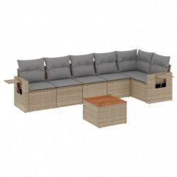 7-tlg. Garten-Sofagarnitur mit Kissen Beige Poly Rattan