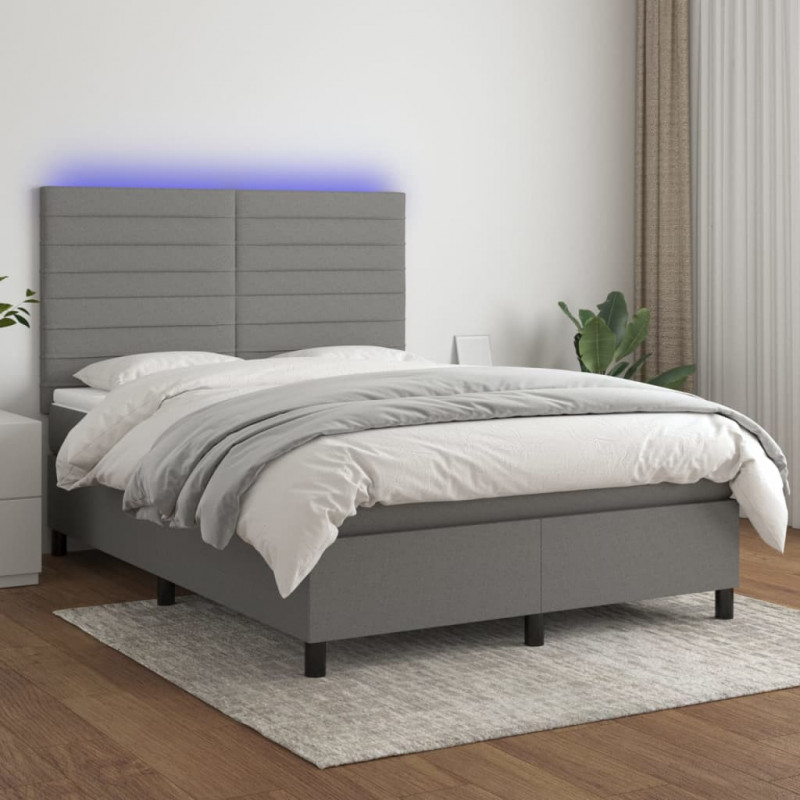 Boxspringbett mit Matratze & LED Dunkelgrau 140x190 cm Stoff