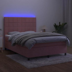 Boxspringbett mit Matratze & LED Rosa 140x190 cm Samt