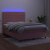 Boxspringbett mit Matratze & LED Rosa 140x190 cm Samt