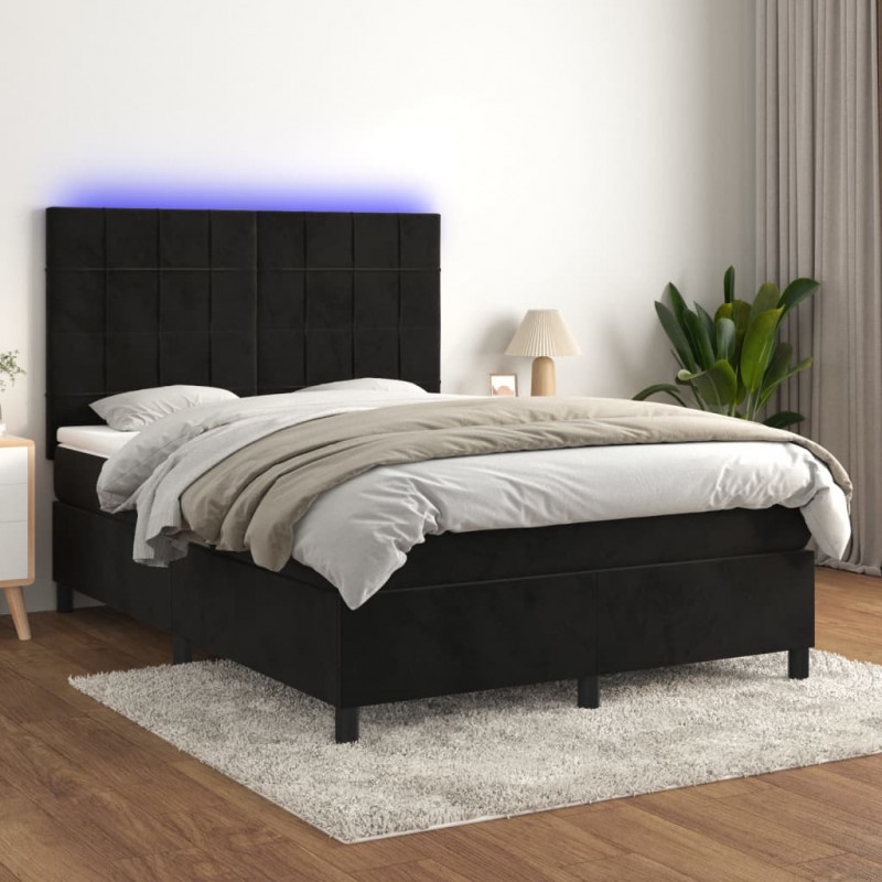 Boxspringbett mit Matratze & LED Schwarz 140x190 cm Samt