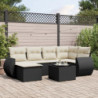 7-tlg. Garten-Sofagarnitur mit Kissen Schwarz Poly Rattan