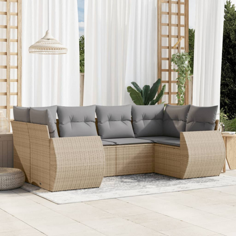 6-tlg. Garten-Sofagarnitur mit Kissen Beige Poly Rattan