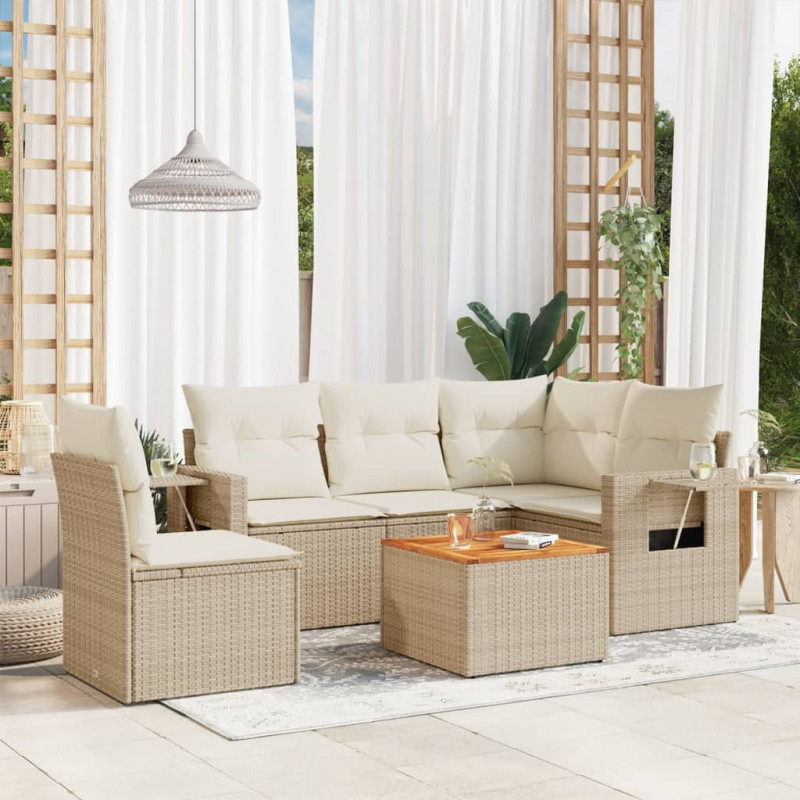 6-tlg. Garten-Sofagarnitur mit Kissen Beige Poly Rattan