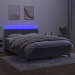 Boxspringbett mit Matratze & LED Hellgrau 140x190 cm Samt