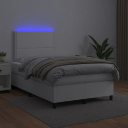 Boxspringbett mit Matratze & LED Weiß 120x190 cm Kunstleder