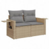 6-tlg. Garten-Sofagarnitur mit Kissen Beige Poly Rattan