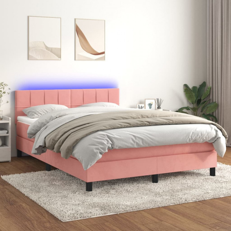 Boxspringbett mit Matratze & LED Rosa 140x200 cm Samt