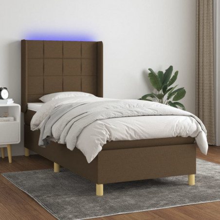 Boxspringbett mit Matratze & LED Dunkelbraun 100x200 cm Stoff