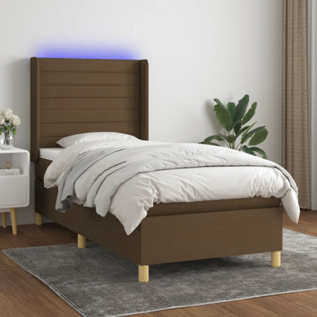 Boxspringbett mit Matratze & LED Dunkelbraun 90x190 cm Stoff