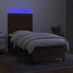 Boxspringbett mit Matratze & LED Dunkelbraun 90x190 cm Stoff