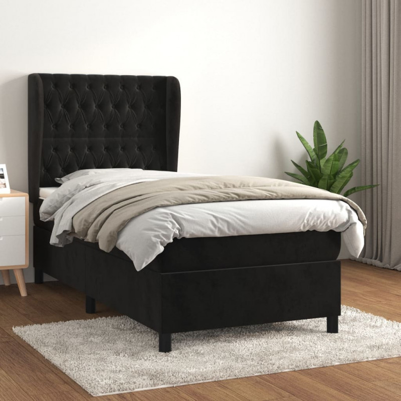 Boxspringbett mit Matratze Schwarz 90x190 cm Samt