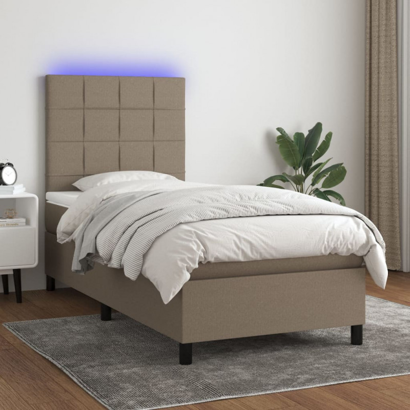 Boxspringbett mit Matratze & LED Taupe 90x190 cm Stoff