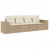 4-tlg. Garten-Sofagarnitur mit Kissen Beige Poly Rattan