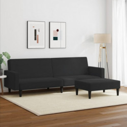 Schlafsofa 2-Sitzer mit Fußhocker Schwarz Samt