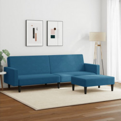 Schlafsofa 2-Sitzer mit Fußhocker Blau Samt