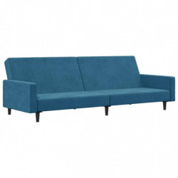 Schlafsofa 2-Sitzer mit Fußhocker Blau Samt