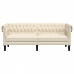 Chesterfield-Sofa 3-Sitzer Creme Stoff