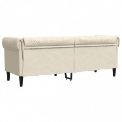 Chesterfield-Sofa 3-Sitzer Creme Stoff