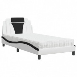 Bett mit Matratze Weiß und Schwarz 100x200 cm Kunstleder