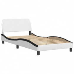 Bett mit Matratze Weiß und Schwarz 100x200 cm Kunstleder