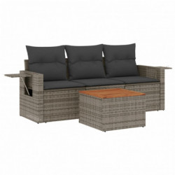 4-tlg. Garten-Sofagarnitur mit Kissen Grau Poly Rattan