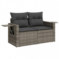 4-tlg. Garten-Sofagarnitur mit Kissen Grau Poly Rattan