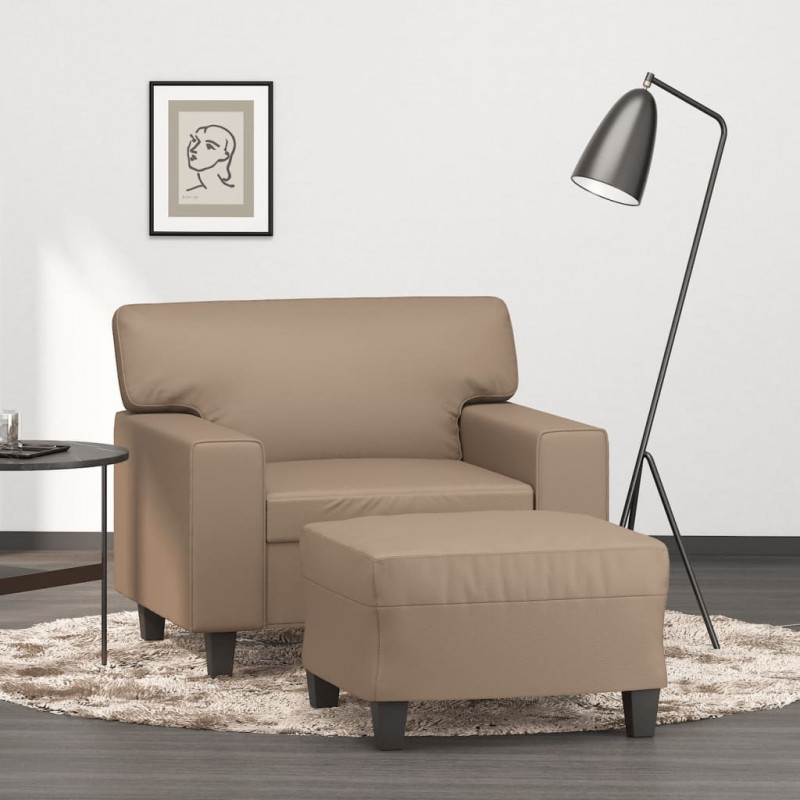Sessel mit Hocker Cappuccino-Braun 60 cm Kunstleder