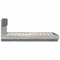 Bettgestell mit Kopfteil und LED-Leuchten Grau Sonoma 150x200cm