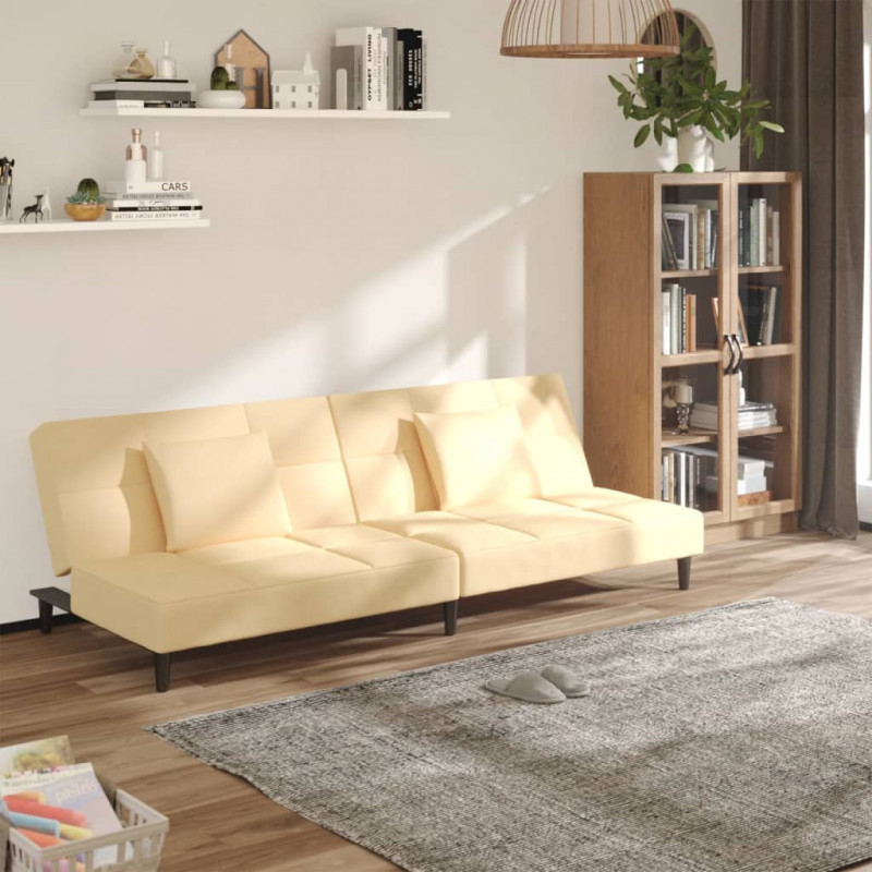 Schlafsofa 2-Sitzer mit 2 Kissen Creme Samt