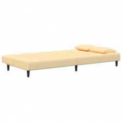 Schlafsofa 2-Sitzer mit 2 Kissen Creme Samt