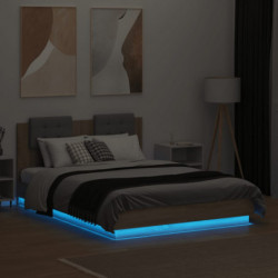 Bettgestell mit Kopfteil & LED-Leuchten Sonoma-Eiche 135x190cm