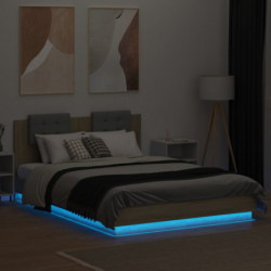 Bettgestell mit Kopfteil & LED-Leuchten Sonoma-Eiche 120x200 cm