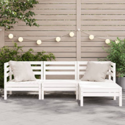 Gartensofa 3-Sitzer mit Hocker Weiß Massivholz Kiefer