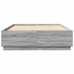 Bettgestell mit LED Grau Sonoma 150x200 cm Holzwerkstoff