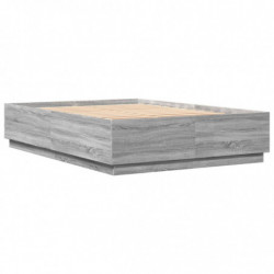 Bettgestell mit LED Grau Sonoma 150x200 cm Holzwerkstoff