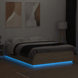 Bettgestell mit LED Sonoma-Eiche 160x200 cm Holzwerkstoff