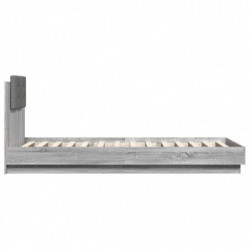 Bettgestell mit Kopfteil und LED-Leuchten Grau Sonoma 90x200 cm