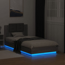Bettgestell mit Kopfteil und LED-Leuchten Grau Sonoma 90x190 cm