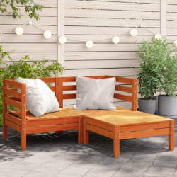 Gartensofa 2-Sitzer mit Hocker Wachsbraun Massivholz Kiefer