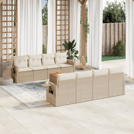 9-tlg. Garten-Sofagarnitur mit Kissen Beige Poly Rattan