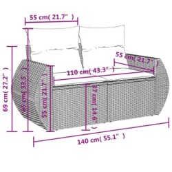 8-tlg. Garten-Sofagarnitur mit Kissen Grau Poly Rattan