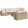 9-tlg. Garten-Sofagarnitur mit Kissen Beige Poly Rattan